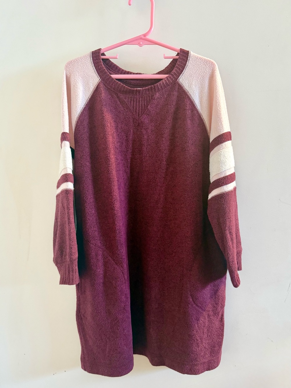 Old Navy Maroon and Cream Raglan Sweater Dress